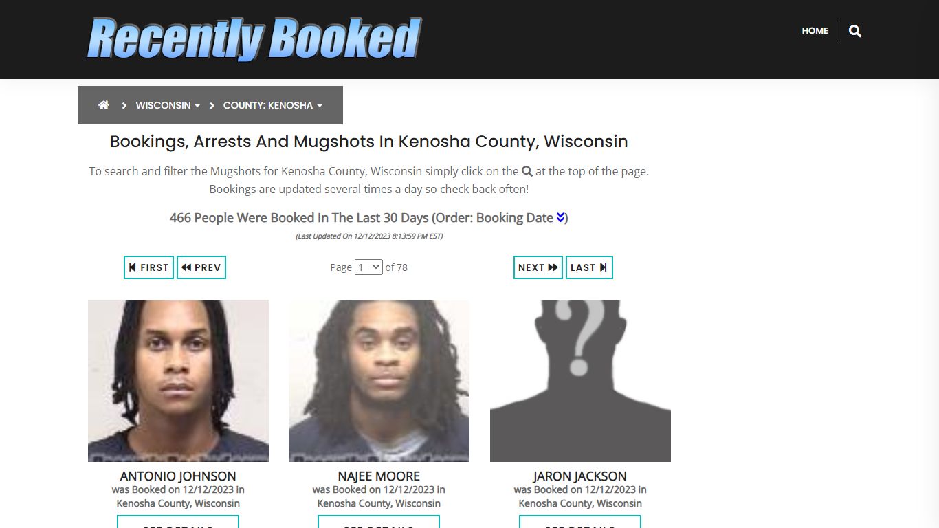 Bookings, Arrests and Mugshots in Kenosha County, Wisconsin